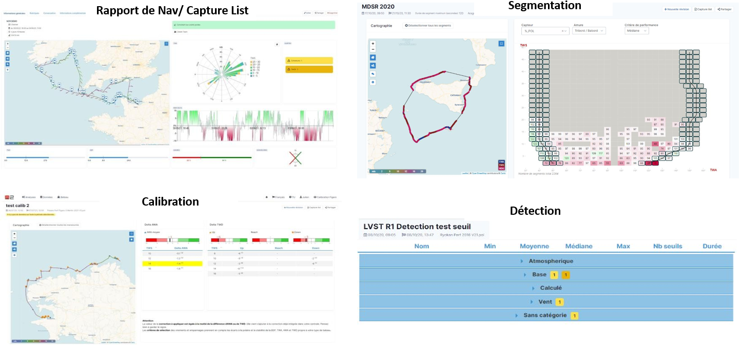 Outils d’analyse nke : rapports de navigation, segmentation, calibration et détection, avec cartes, graphiques et tableaux.